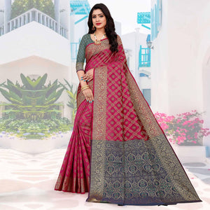 Rani Pink Festive Wear Woven Silk Saree With Patola Rich Pallu - Peachmode