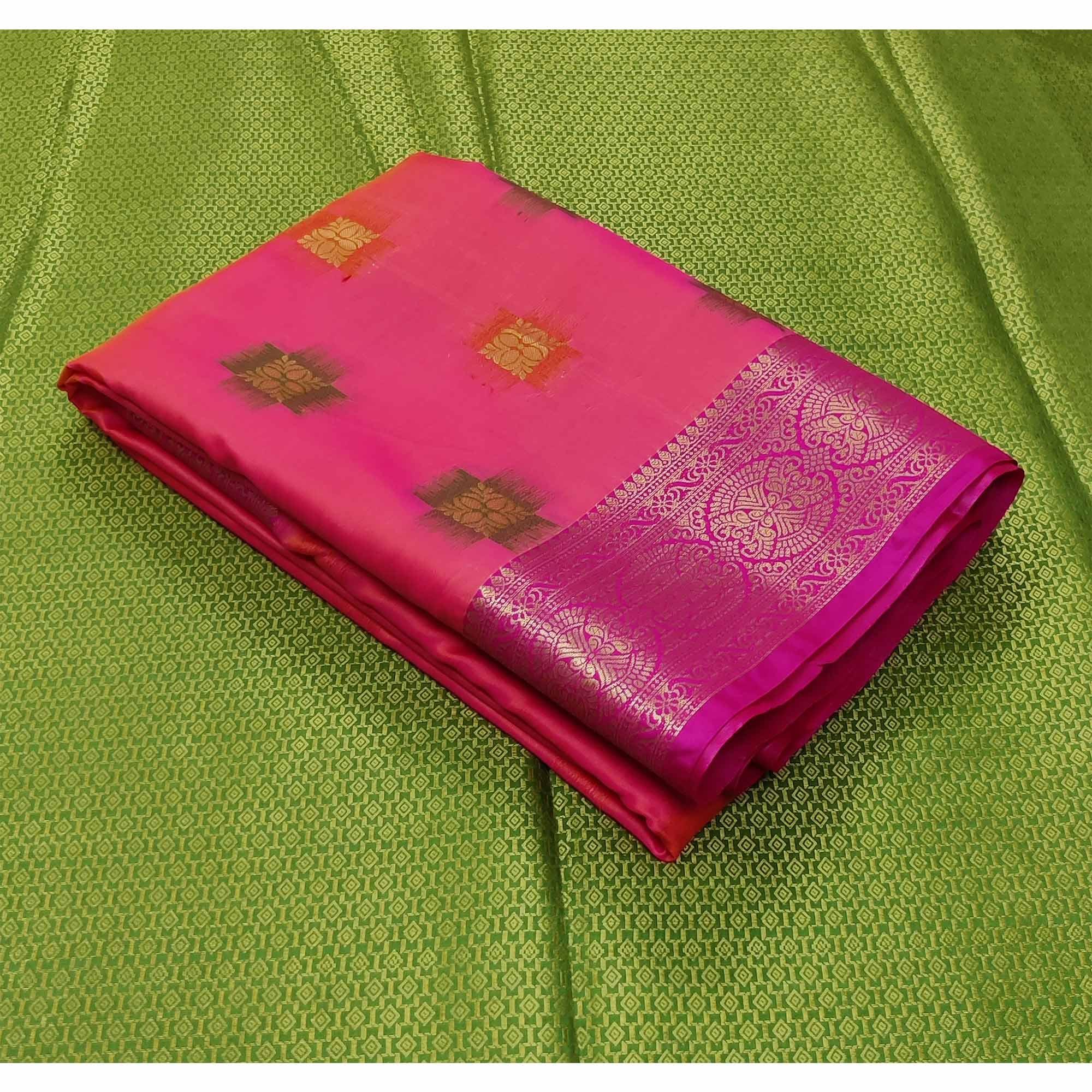 Rani Pink Festive Wear Woven Soft Banarasi Silk Saree - Peachmode