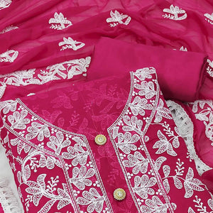Rani Pink Lucknowi Embroidered Modal Dress Material - Peachmode
