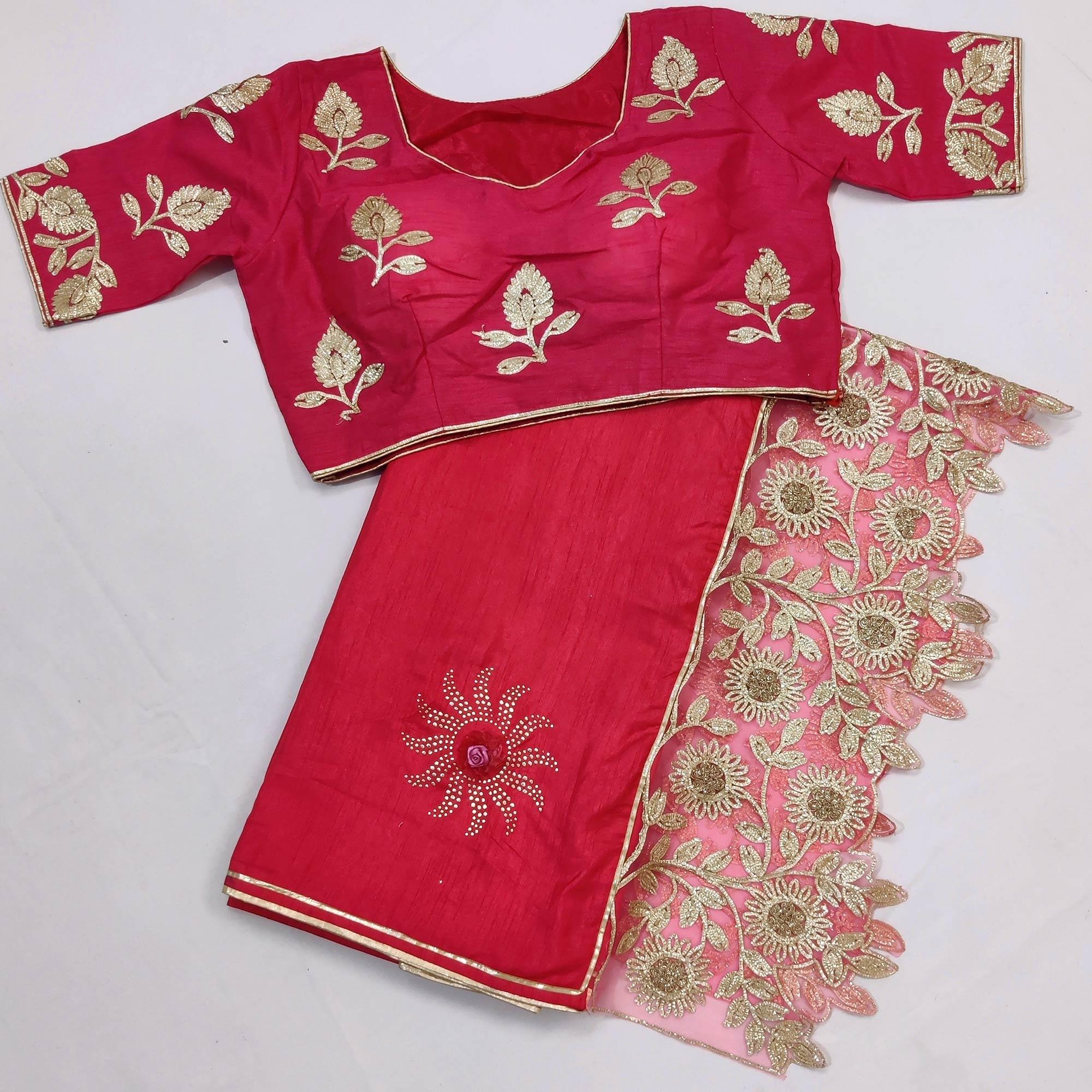 Rani Pink Partywear Embroidered Heavy Dola Silk Saree - Peachmode