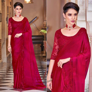 Rani Pink Solid Art Silk Saree - Peachmode