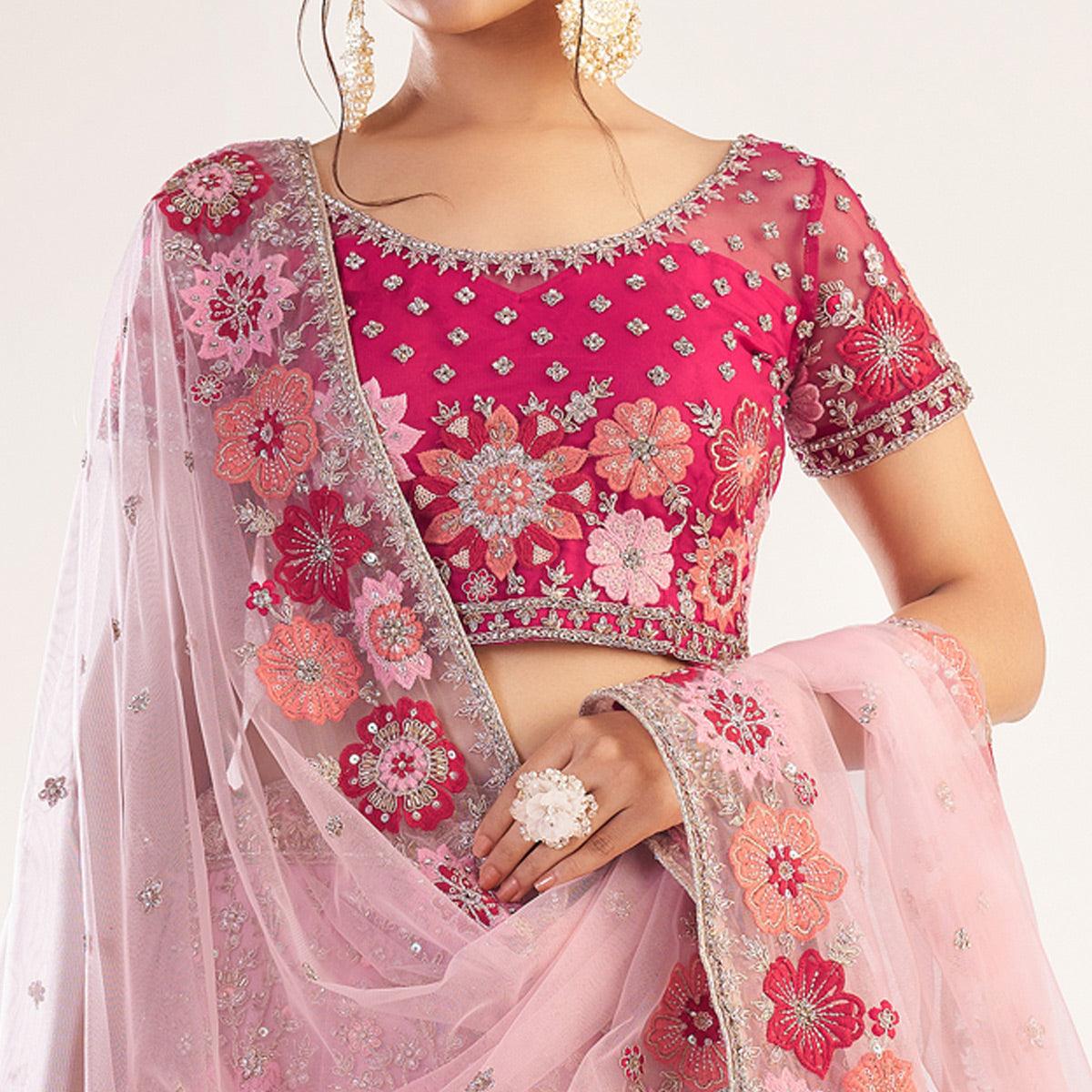 Rani Pink Wedding Wear Embellished Heavy Butterfly Net Lehenga Choli - Peachmode