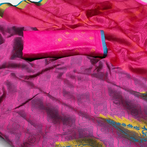 Rani Pink Woven Cotton Silk Saree - Peachmode