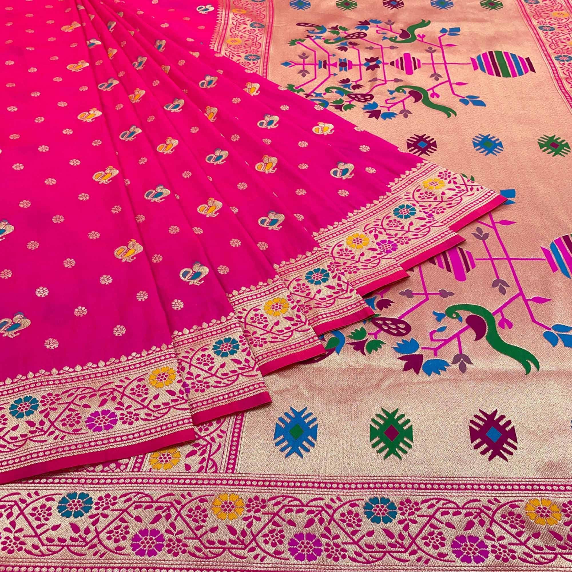 Rani Pink Zari Woven Art Silk Saree - Peachmode