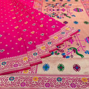 Rani Pink Zari Woven Art Silk Saree - Peachmode