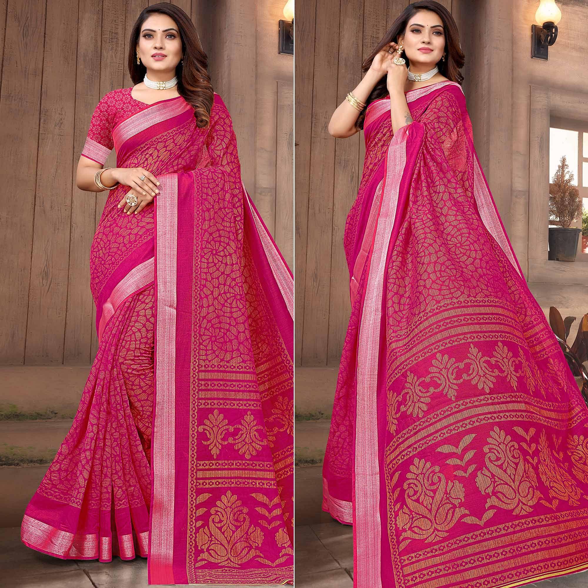 Rani Printed Linen Saree - Peachmode