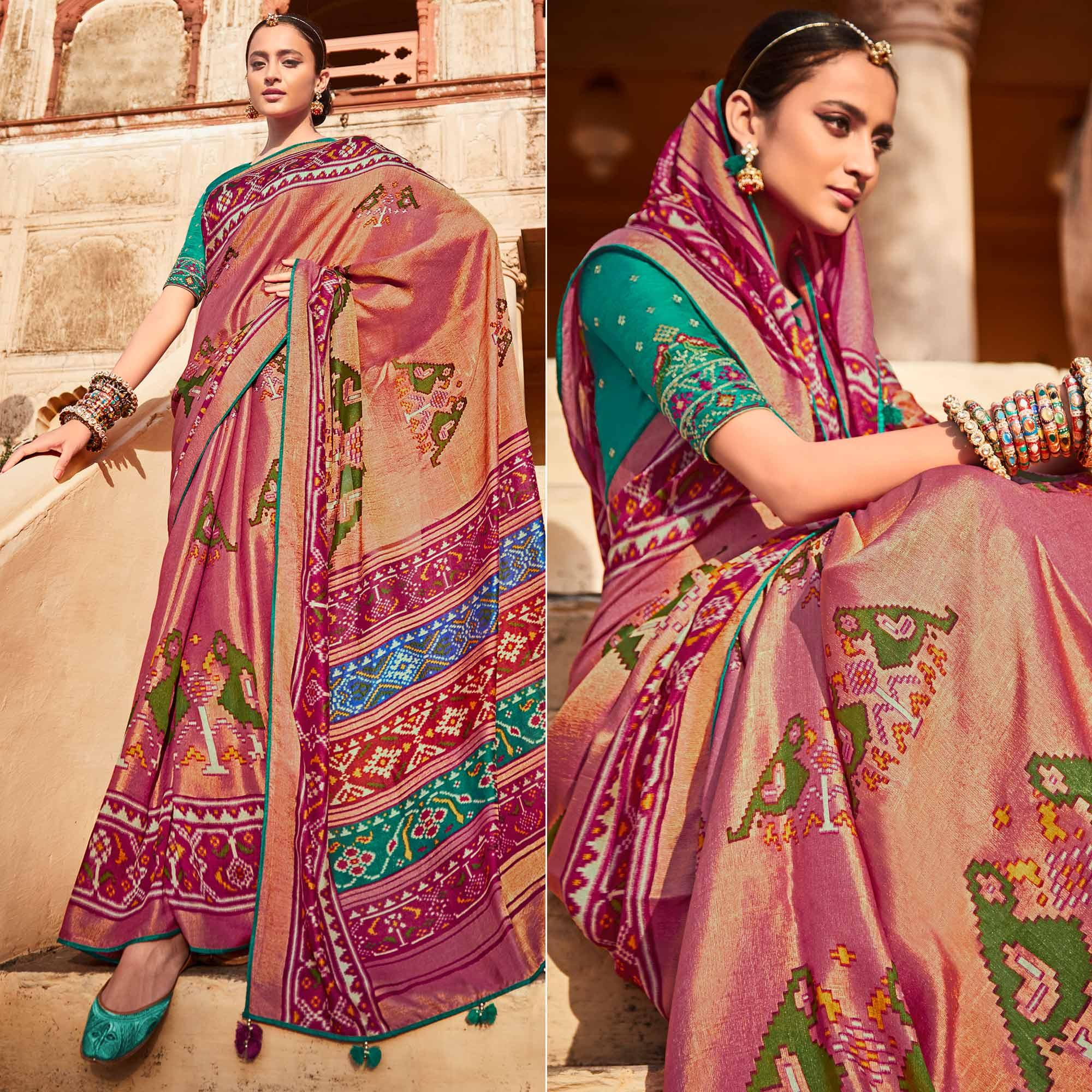 Rani Purple Festive Wear Printed Silk Saree - Peachmode