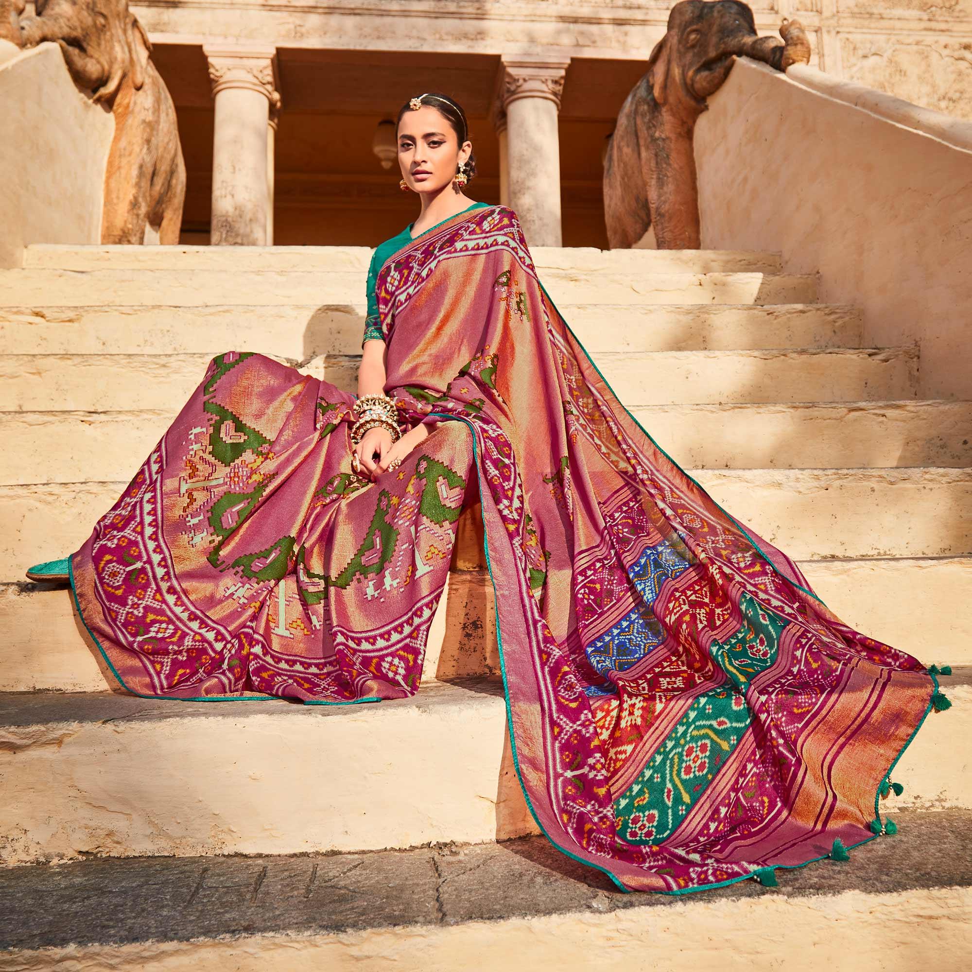 Rani Purple Festive Wear Printed Silk Saree - Peachmode