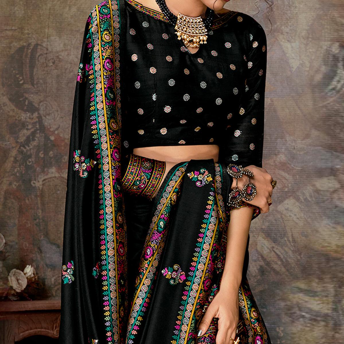 Ravishing Black Colored Festive Wear Woven Banarasi Silk Saree - Peachmode