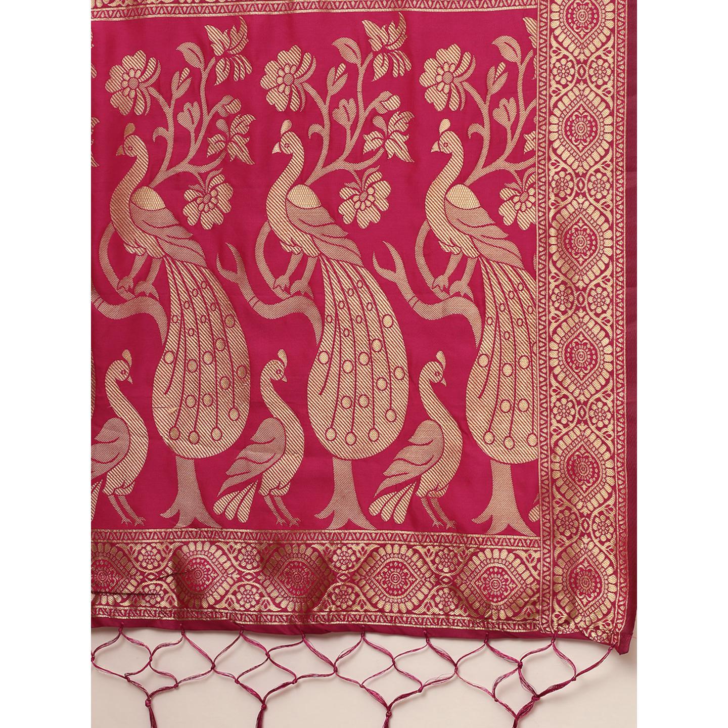Ravishing Blue Colored Festive Wear Woven Silk Belnd Saree With Tassels - Peachmode