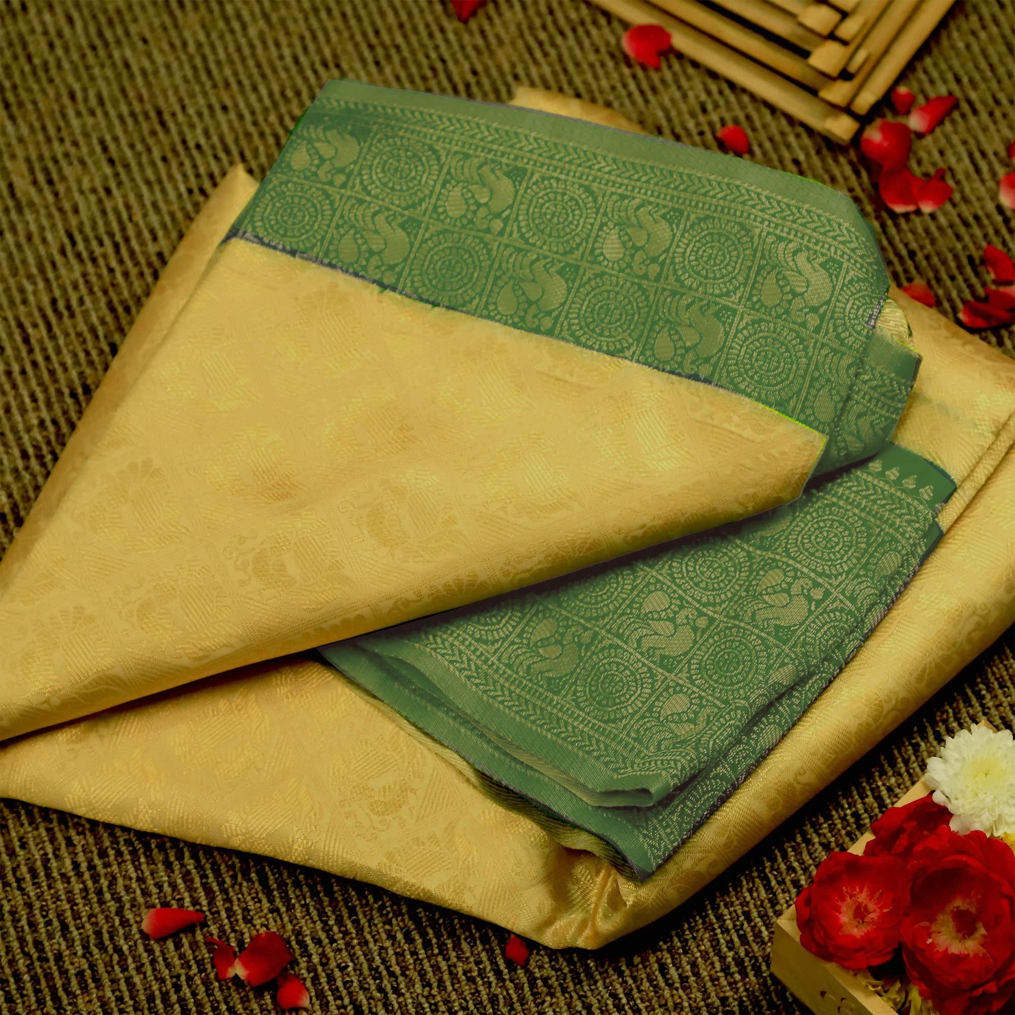 Ravishing Cream Colored Festive Wear Woven Soft Silk Saree - Peachmode