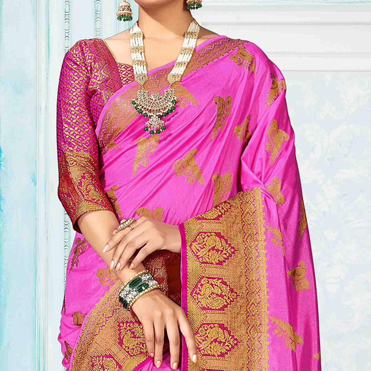 Ravishing Dark Pink Colored Festive Wear Woven Nylon Silk Saree - Peachmode
