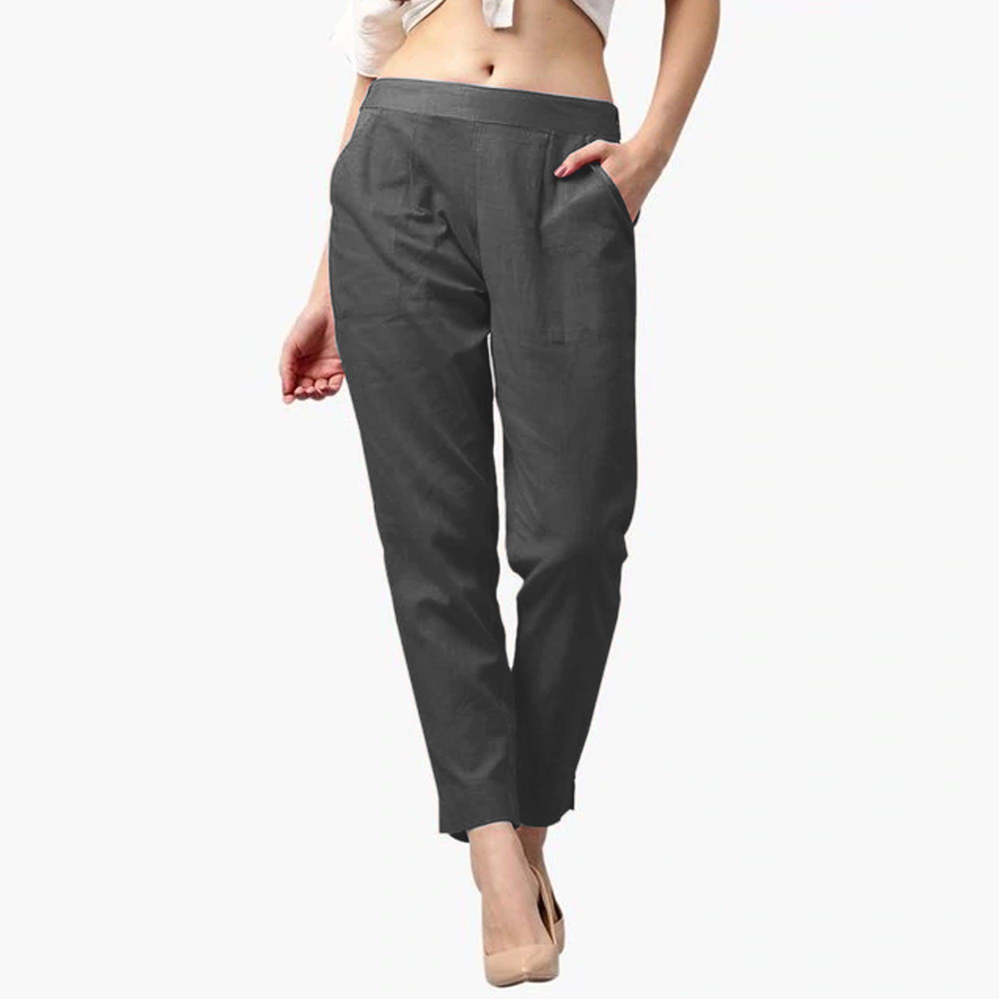 Ravishing Gray Colored Casual Wear Cotton Pant - Peachmode