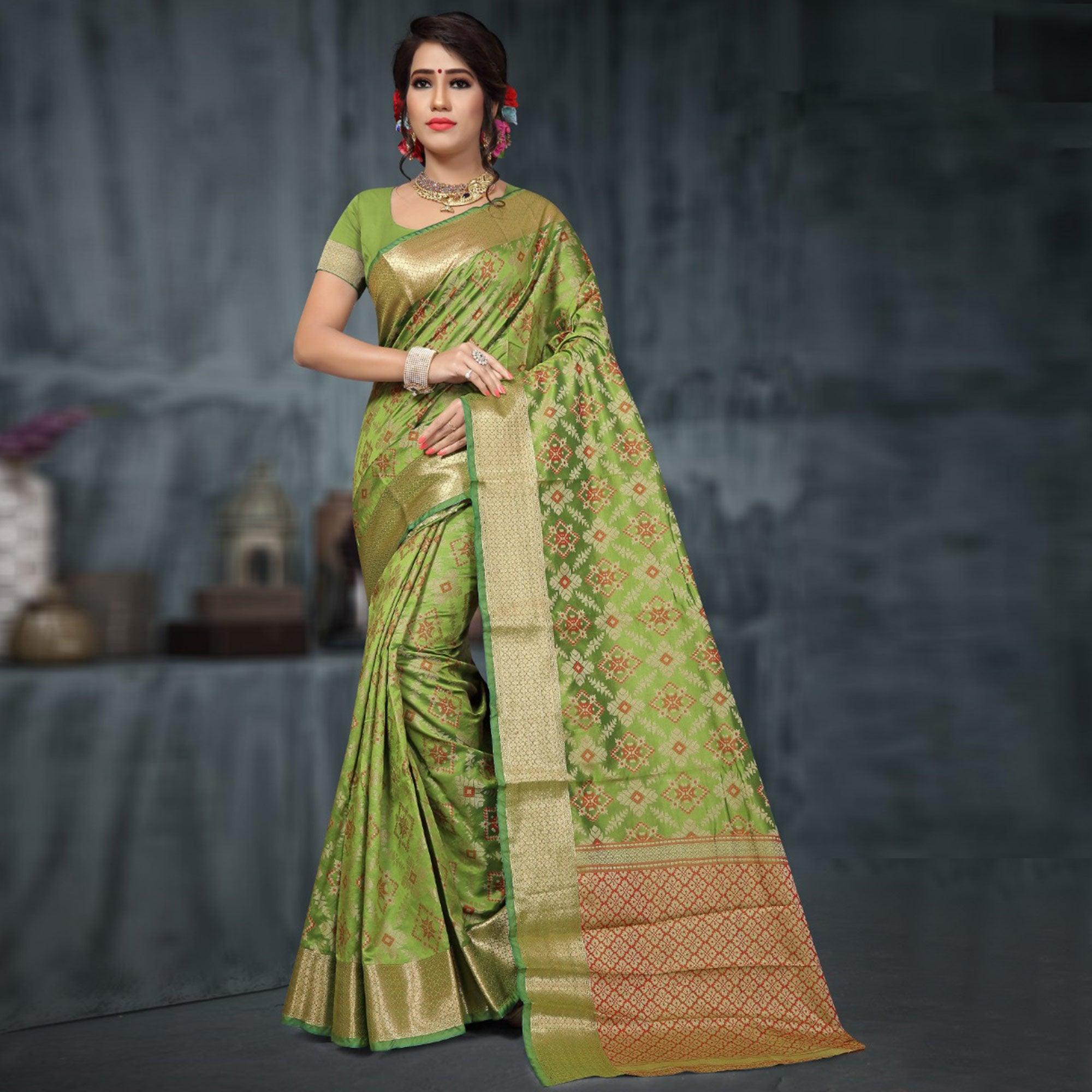 Ravishing Green Colored Festive Wear Woven Banarasi Silk Saree - Peachmode