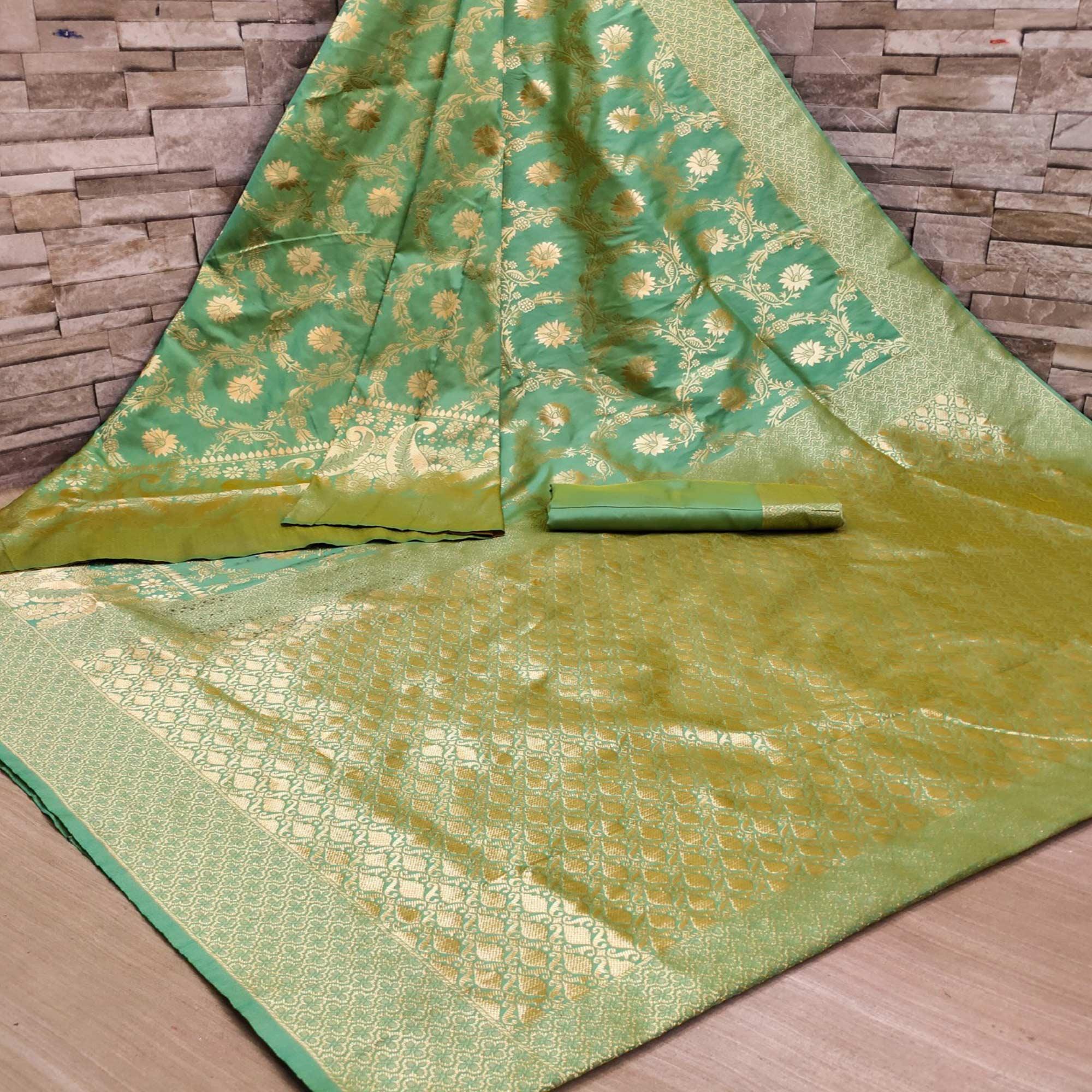 Ravishing Green Colored Festive Wear Woven Banarasi Silk Saree - Peachmode