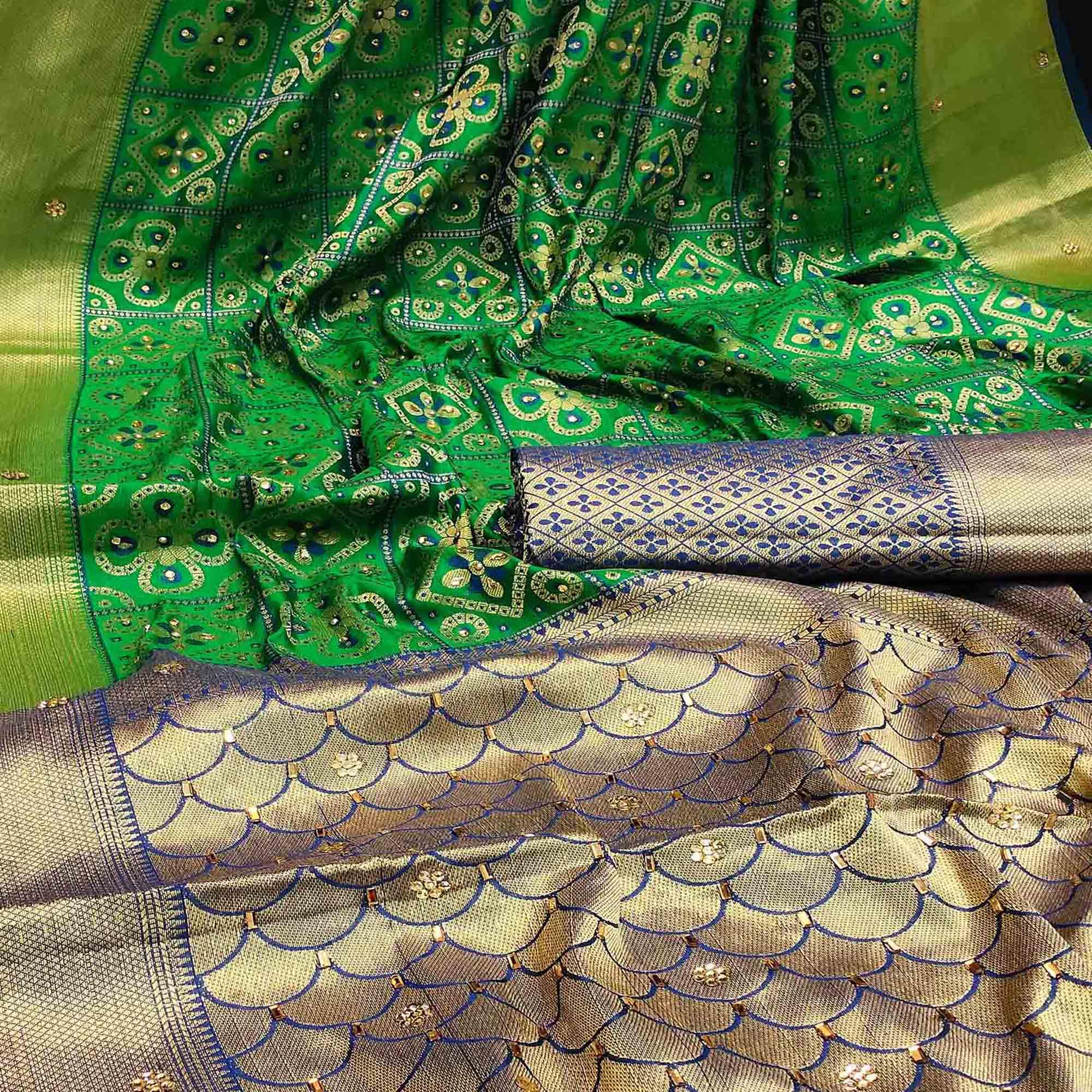 Ravishing Green Colored Festive Wear Woven Banarasi Silk Saree - Peachmode