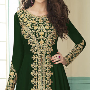 Ravishing Green Colored Party Wear Floral Embroidered Georgette Anarkali Suit - Peachmode