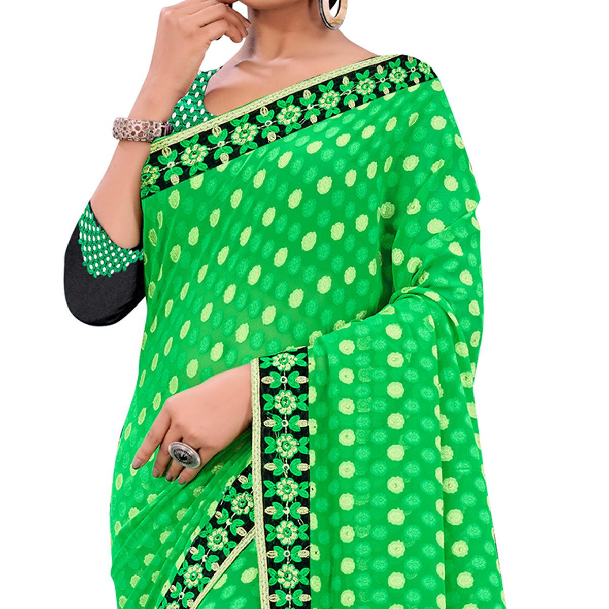 Ravishing Green Colored Party Wear Georgette Saree - Peachmode