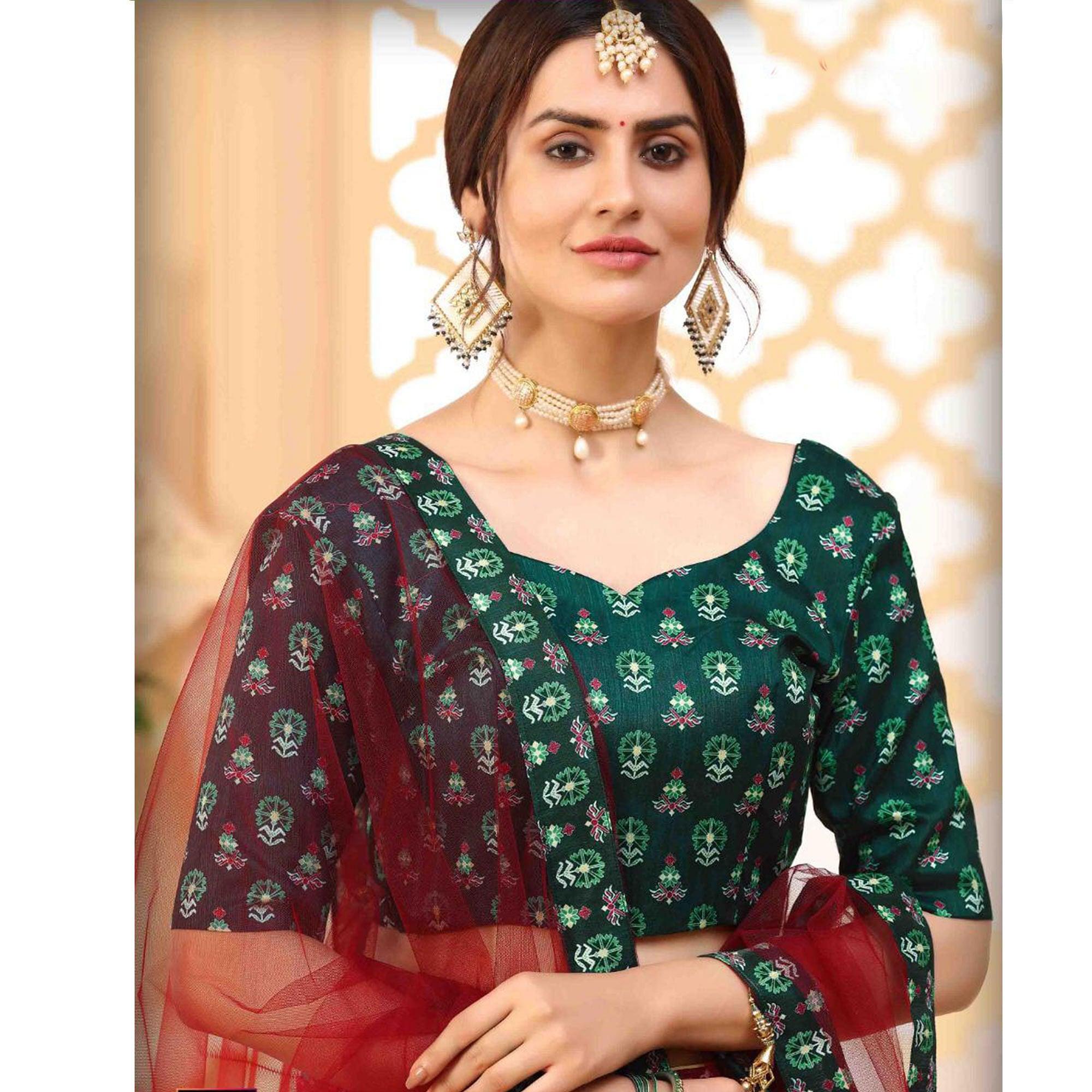 Ravishing Green Coloured Partywear Digital Printed Art Silk Lehenga Choli - Peachmode