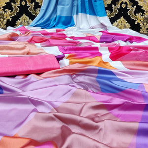 Ravishing Multi-Colored Casual Wear Digital Printed Satin  Saree - Peachmode