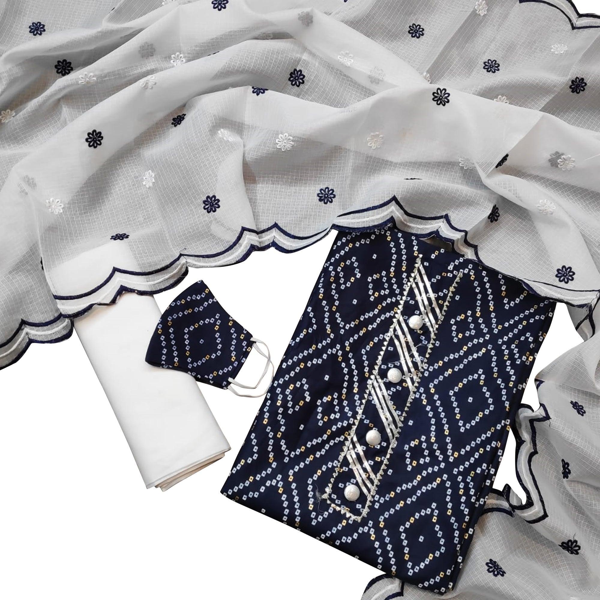 Ravishing Navy Blue Colored Casual Wear Printed Cotton Dress Material - Peachmode