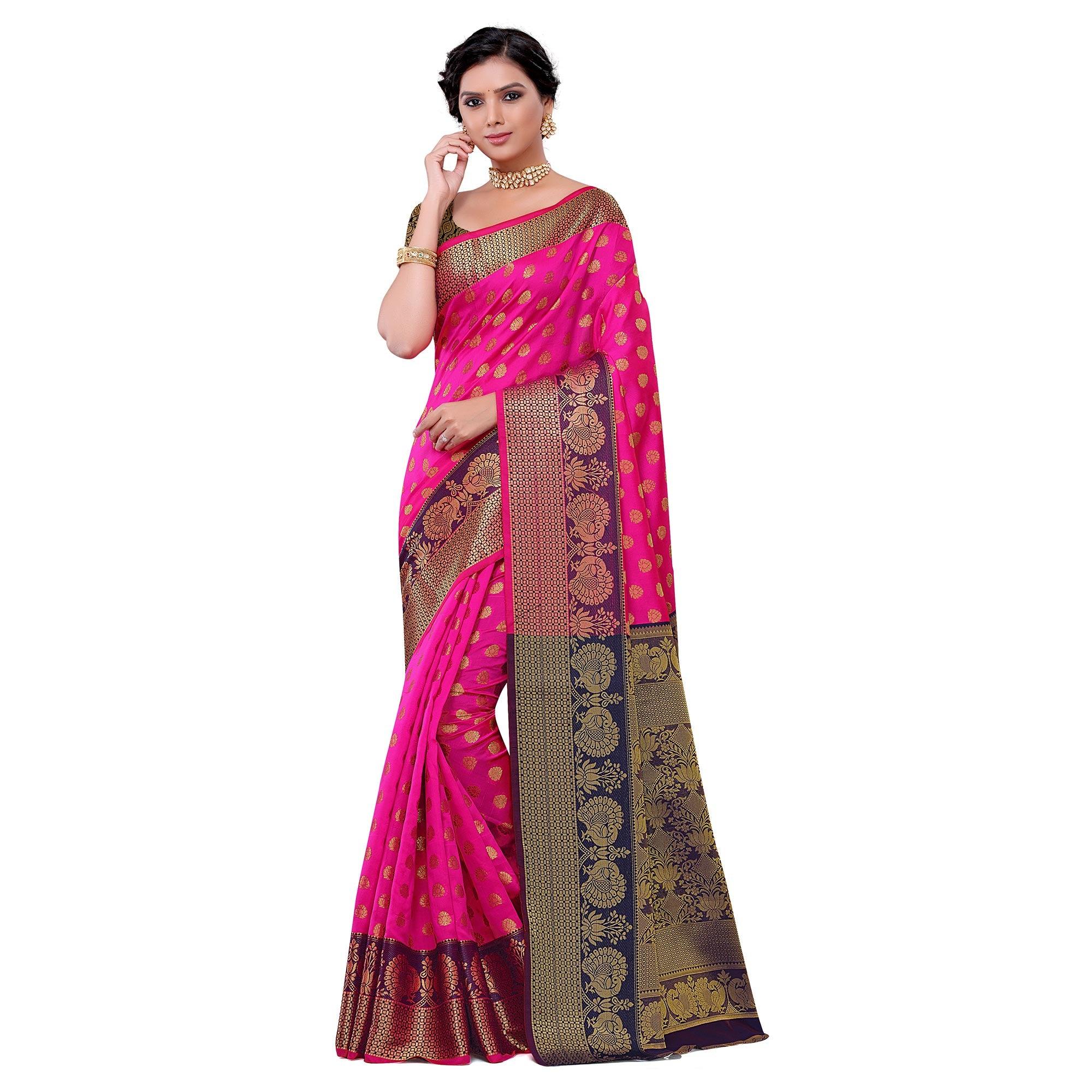 Ravishing Pink Colored Festive Wear Woven Kota Art Silk Banarasi Saree - Peachmode