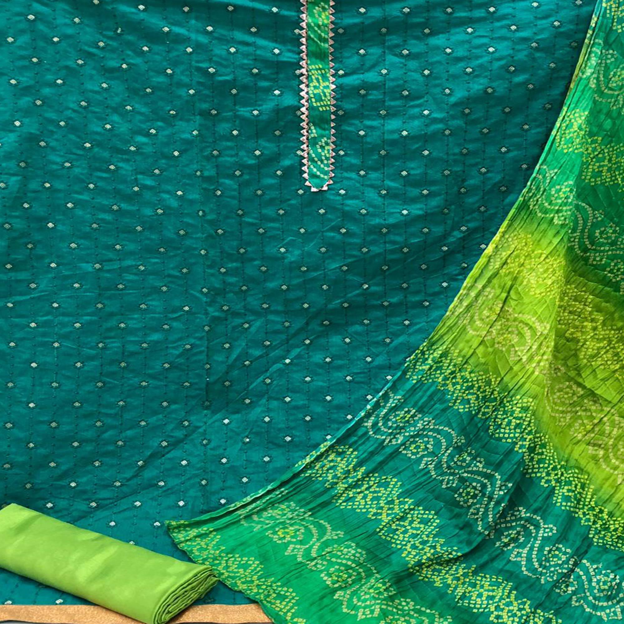 Ravishing Rama Green Colored Casual Wear Embroidered Semi Modal Dress Material - Peachmode