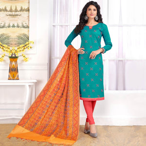 Ravishing Rama Green Colored Party Wear Embroidered Cotton Salwar Suit - Peachmode