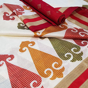 Ravishing White Colored Festive Wear Foil Printed Silk Saree - Peachmode