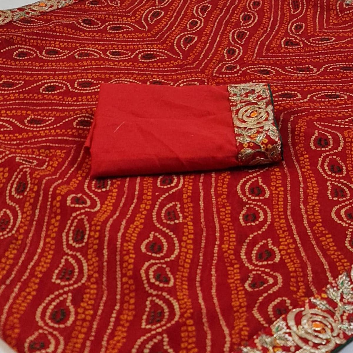 Red Bandhani Printed Georgette Saree - Peachmode