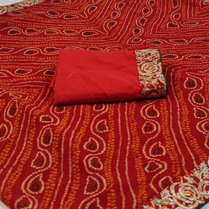 Red Bandhani Printed Georgette Saree - Peachmode