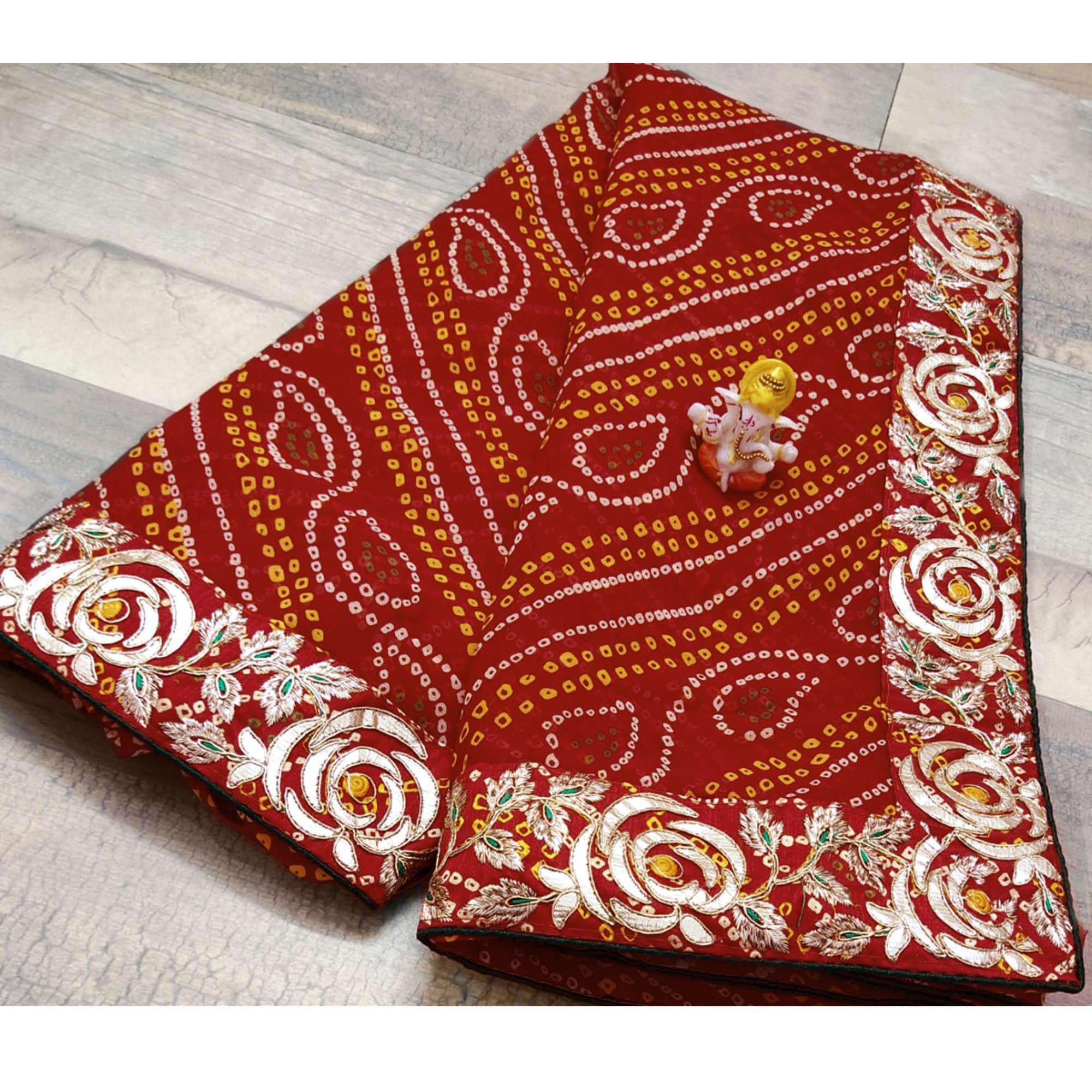 Red Bandhani Printed Georgette Saree - Peachmode