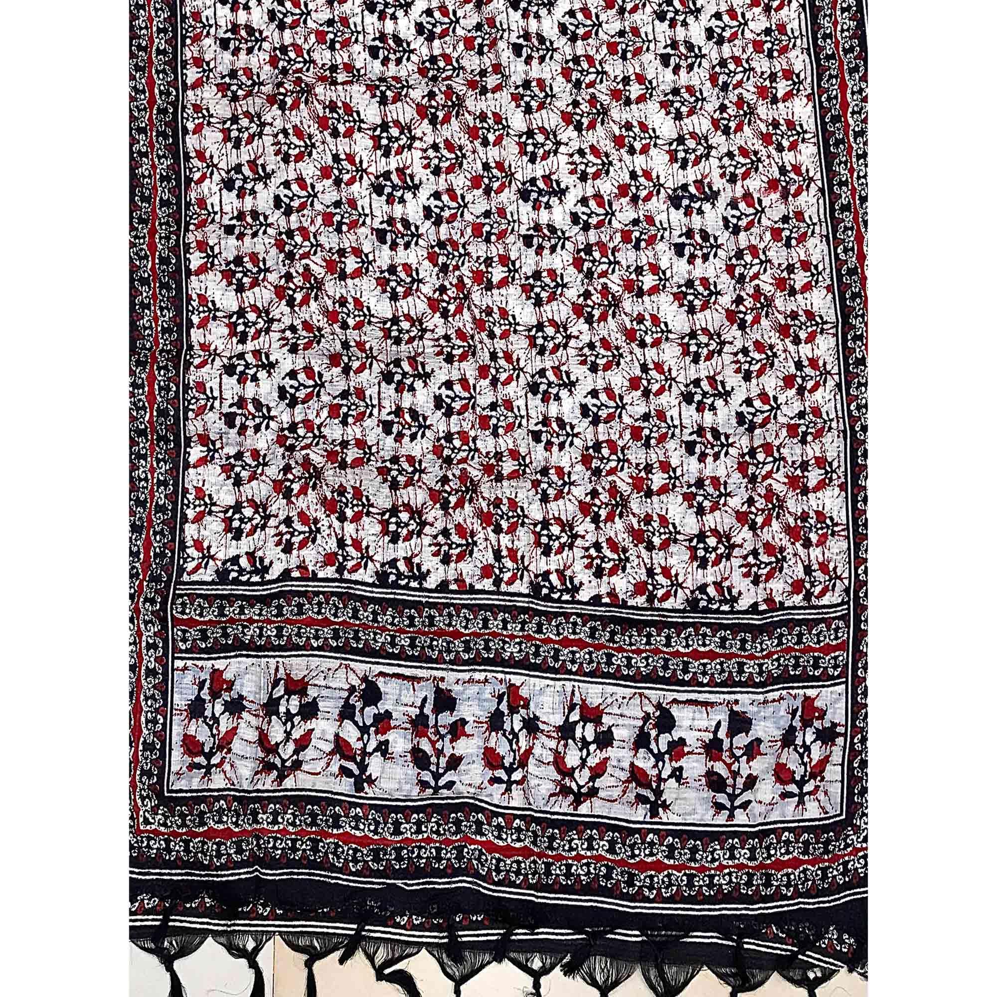 Red Batik Printed Art Silk Dress Material - Peachmode