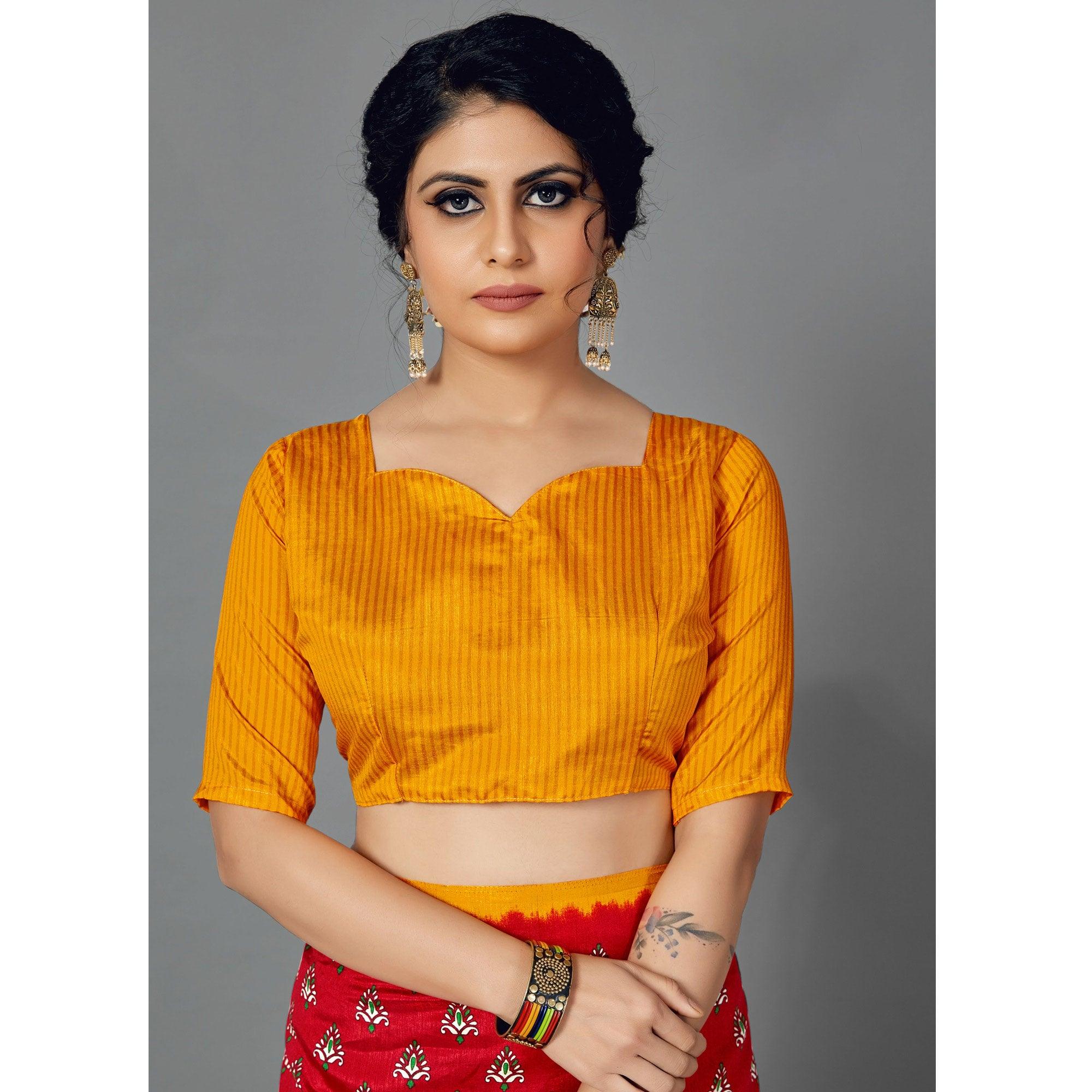 Red Casual Art Silk Printed Saree With Unstitched Blouse - Peachmode