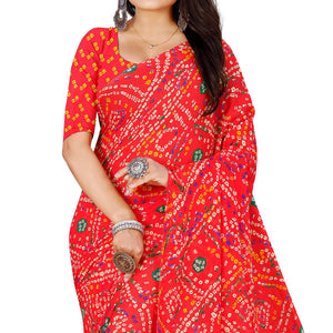 Red Casual Wear Bandhani Printed Georgette Saree - Peachmode