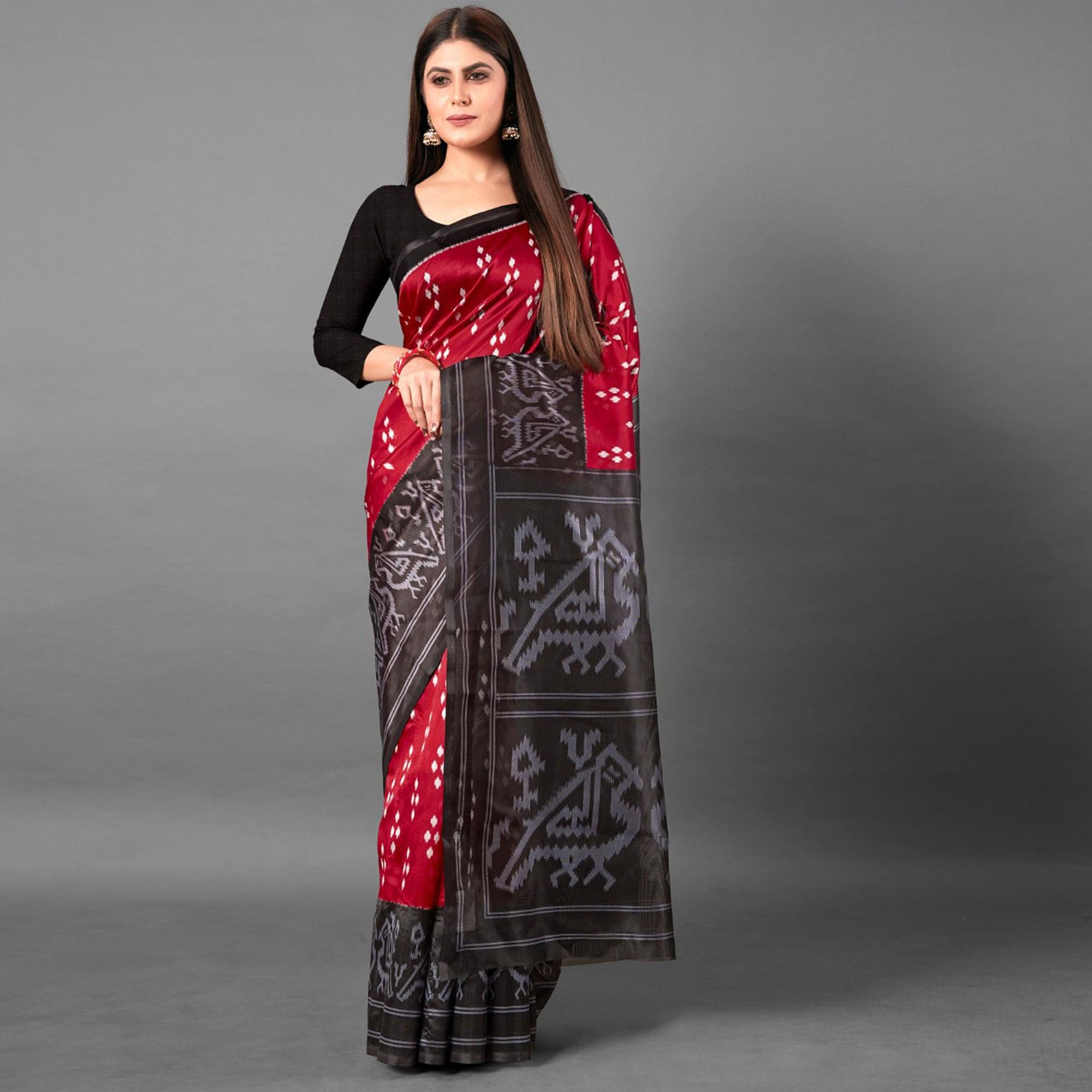 Red Casual Wear Dotted Art Silk Saree - Peachmode