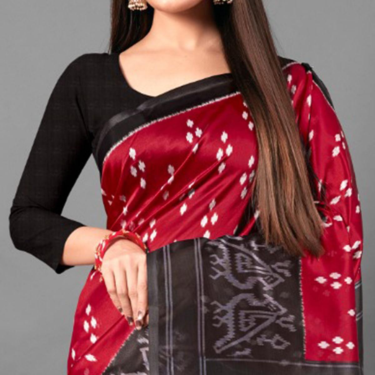 Red Casual Wear Dotted Art Silk Saree - Peachmode