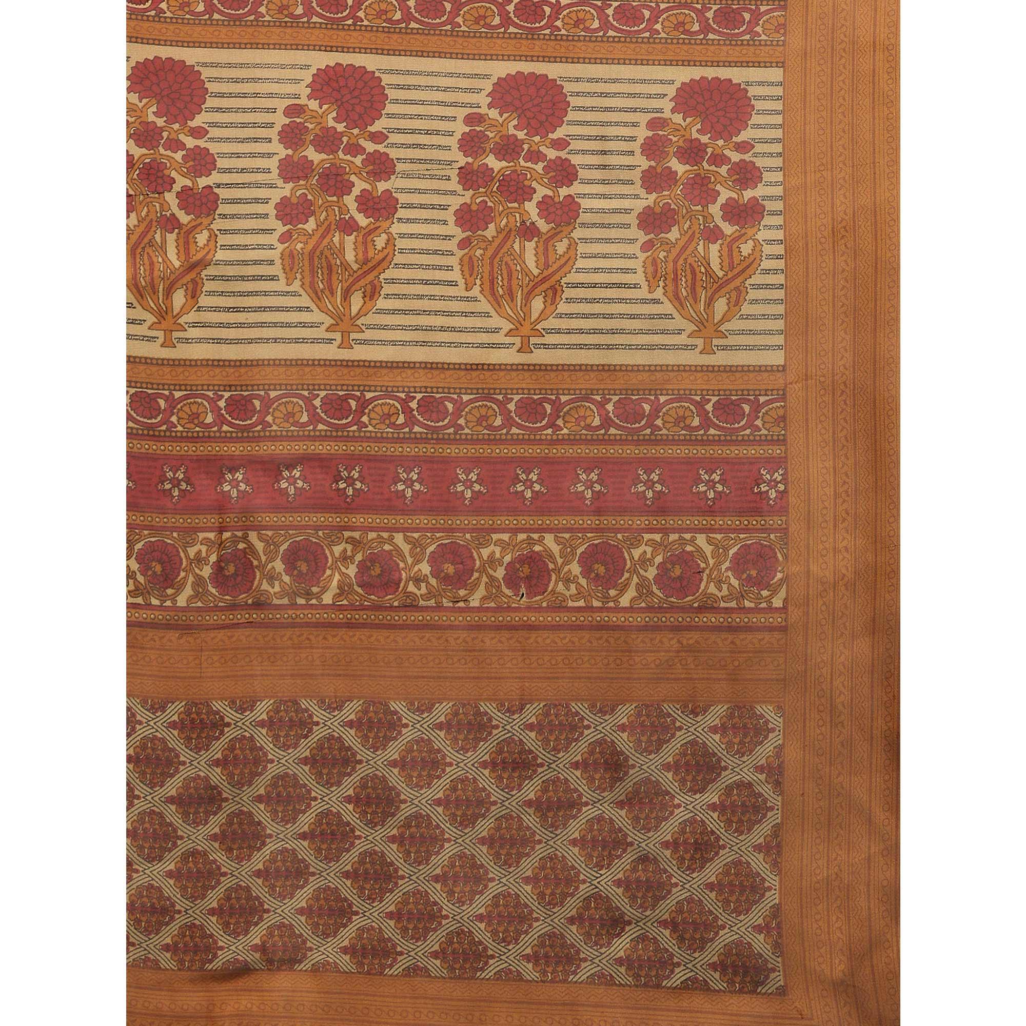 Red Casual Wear Printed Art Silk Saree - Peachmode