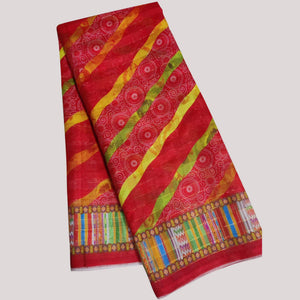 Red Casual Wear Printed Cotton Silk Saree - Peachmode