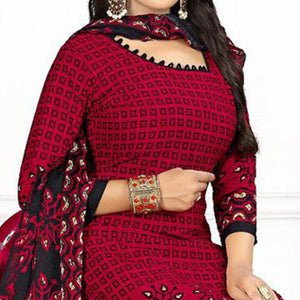 Red Casual Wear Printed Leon Patiala Dress Material - Peachmode