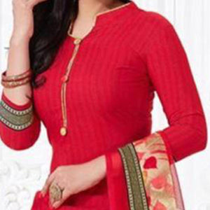 Red Casual Wear Printed Leon Patiala Dress Material - Peachmode