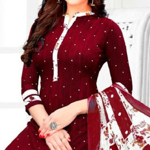 Red Casual Wear Printed Leon Patiala Dress Material - Peachmode