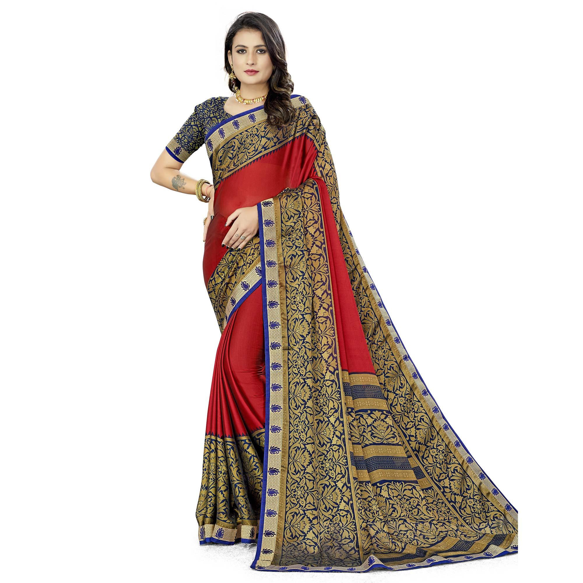 Red Casual Wear Printed Rangoli Silk Saree - Peachmode