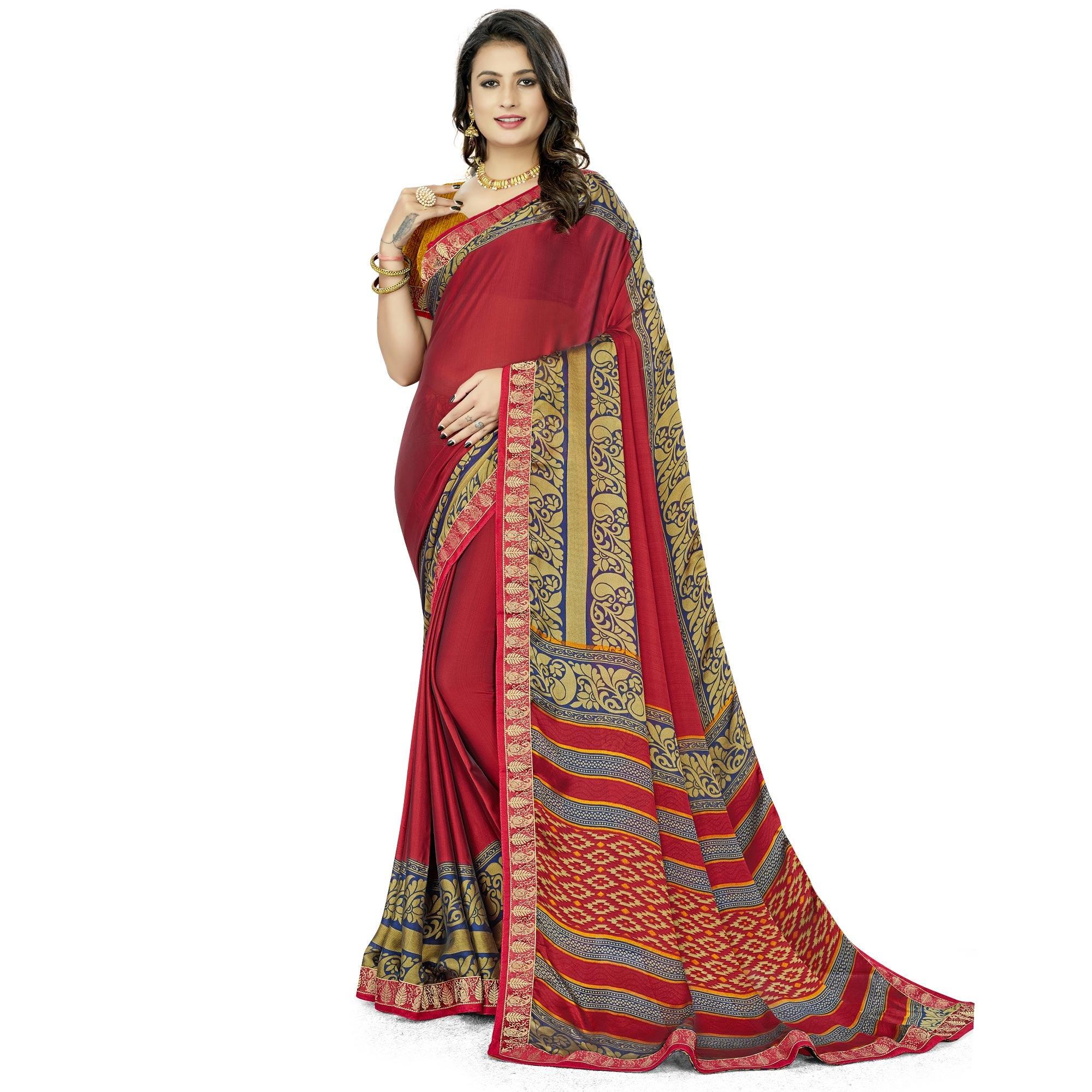 Red Casual Wear Printed Rangoli Silk Saree - Peachmode