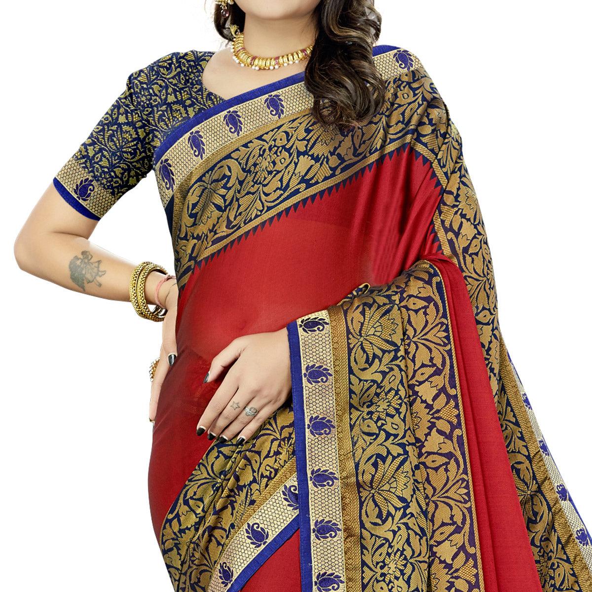 Red Casual Wear Printed Rangoli Silk Saree - Peachmode