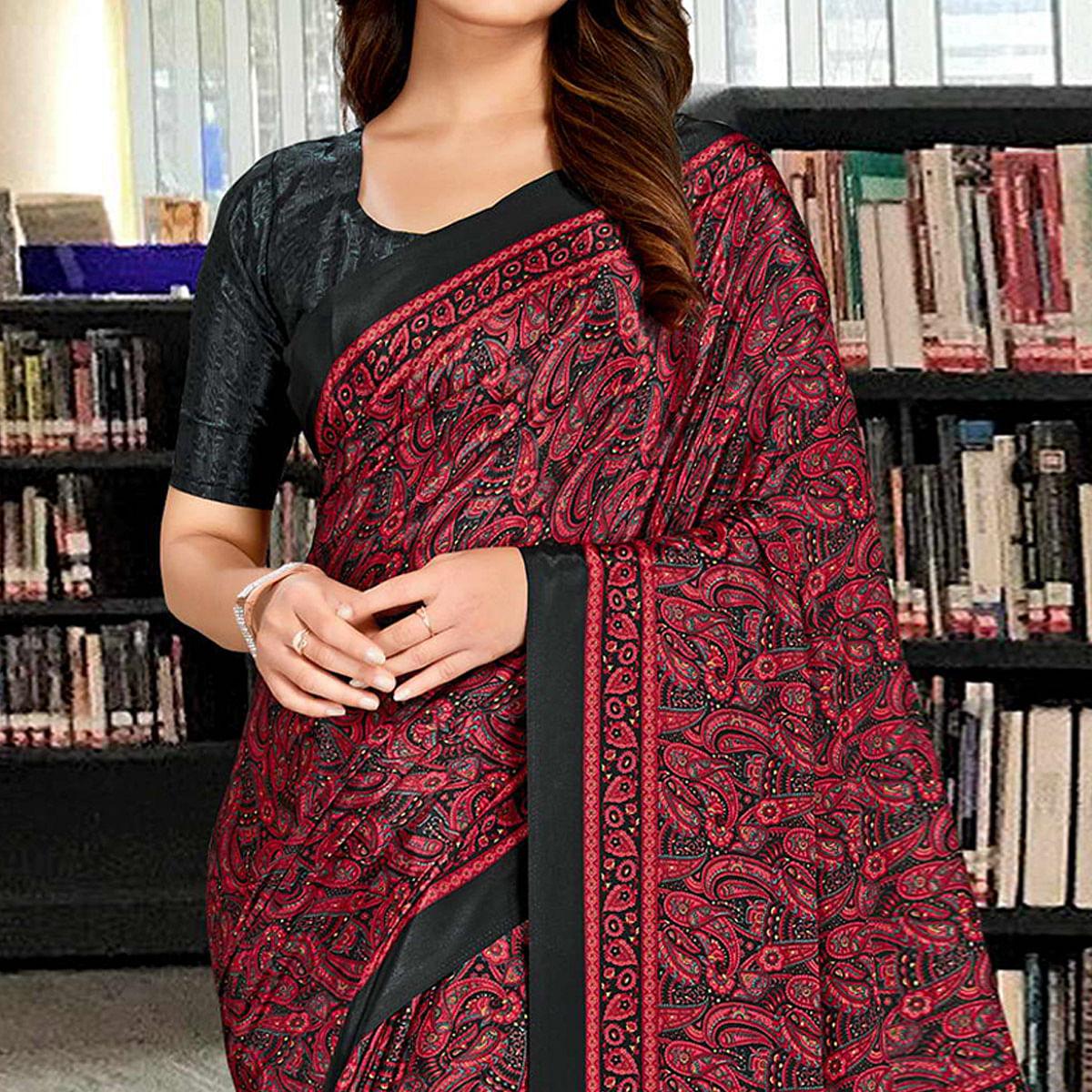 Red Casual Wear Solid Silk Saree - Peachmode