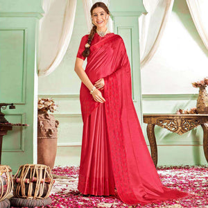 Red Casual Wear Sworski Work Dola Silk Saree - Peachmode