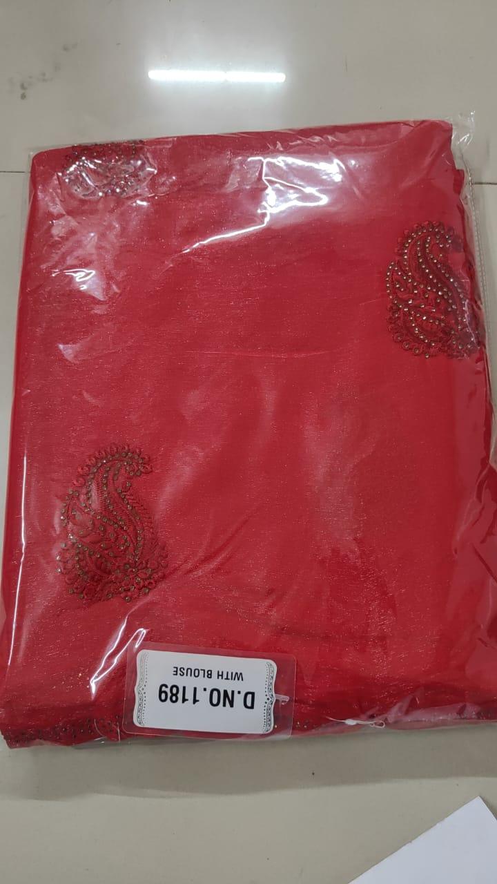 Red Embroidered With Embellished Georgette Saree - Peachmode