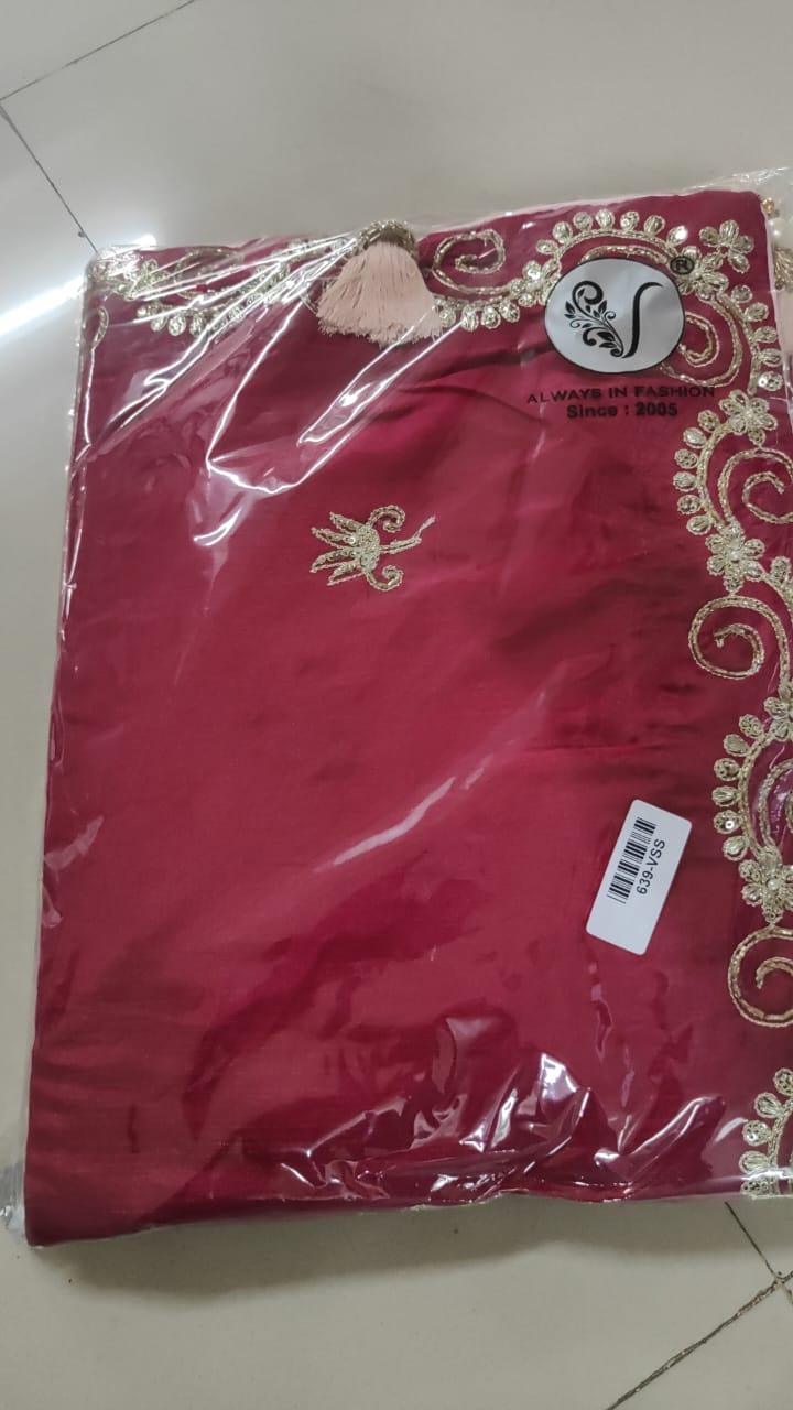 Red Embroidered With Embellished Georgette Saree - Peachmode