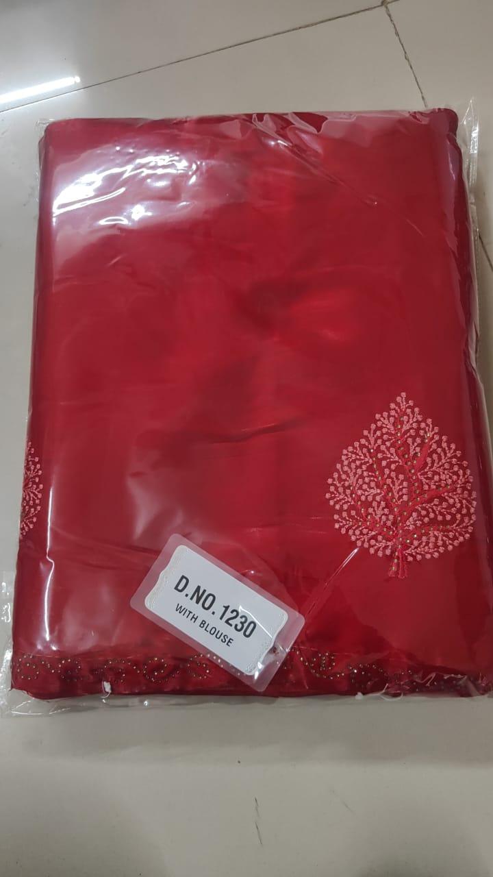 Red Embroidered With Embellished Georgette Saree - Peachmode
